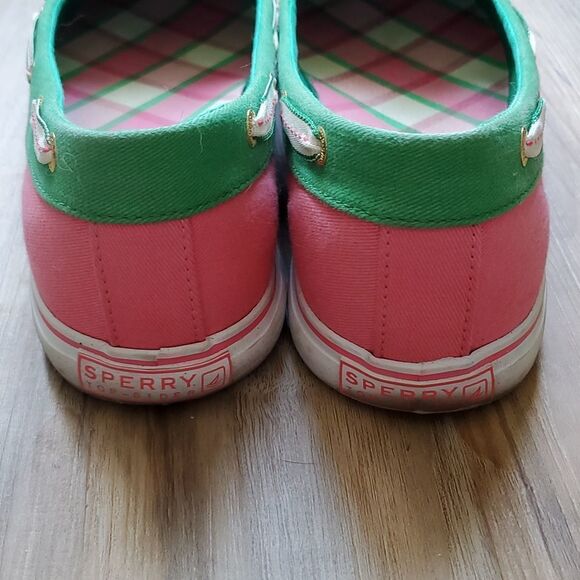 🩵Sperry "Hailey" Pink & Green Top Sider Slip-on Boat Shoes Size 8 - Picture 6 of 11